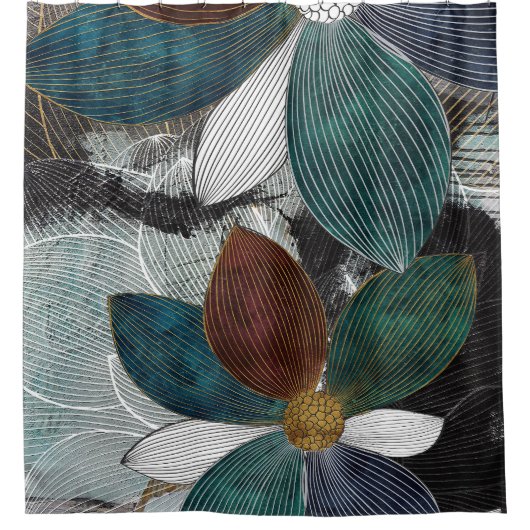 Abstract Linework Bloemenkunst met gedurfde bloemb Douchegordijn (Voorkant)