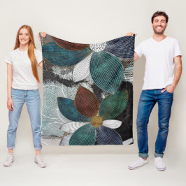 Abstract Linework Bloemenkunst met gedurfde bloemb Fleece Deken