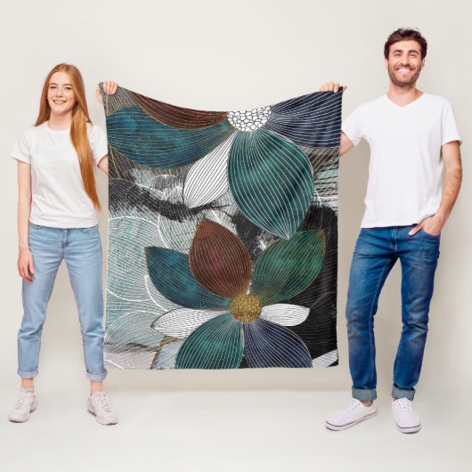 Abstract Linework Bloemenkunst met gedurfde bloemb Fleece Deken (In situ)