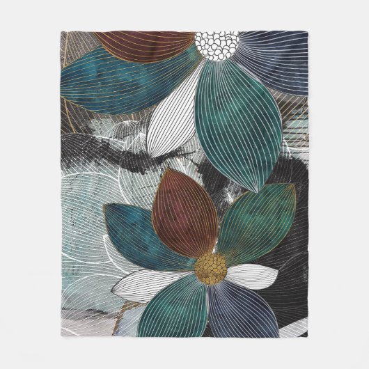 Abstract Linework Bloemenkunst met gedurfde bloemb Fleece Deken (Voorkant)