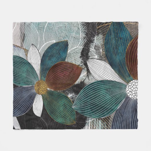 Abstract Linework Bloemenkunst met gedurfde bloemb Fleece Deken (Voorkant (Horizontaal))