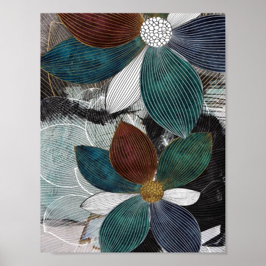 Abstract Linework Bloemenkunst met gedurfde bloemb Poster (Voorkant)