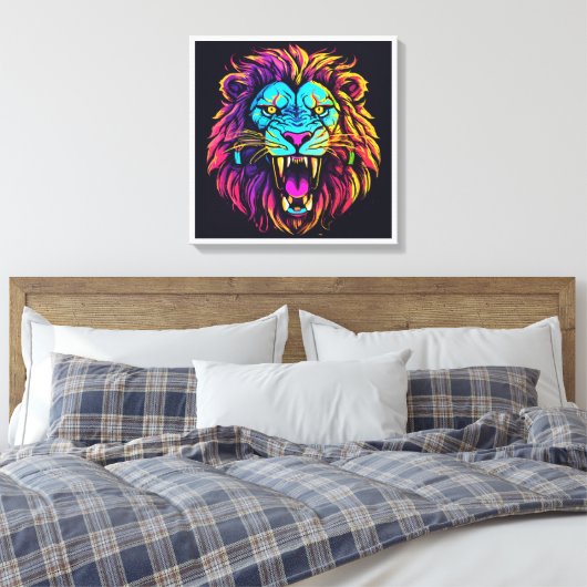Abstract Lion Canvas – moderne kunst van het wild (Insitu (Slaapkamer))