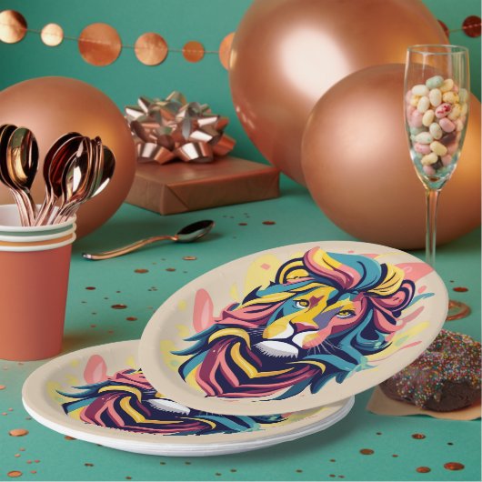 Abstract Lion Head Art Papieren Bordje (Multi)