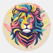 Abstract Lion Head Art Ronde Sticker (Voorkant)