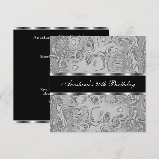 Abstract Liquid Metal Silver 30e verjaardag Kaart (Voorkant / Achterkant)