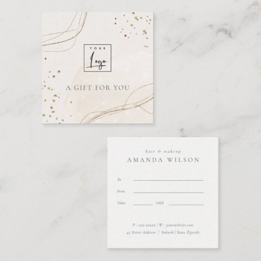 Abstract Logo Glitter Ivory Gold Cadeft Certificat Vierkante Visitekaartje (Voorkant / Achterkant)