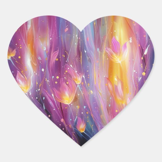 Abstract luminous floral explosion hart sticker (Voorkant)