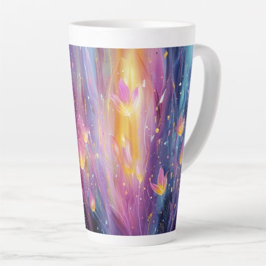 Abstract luminous floral explosion latte mok (Rechterhoek)