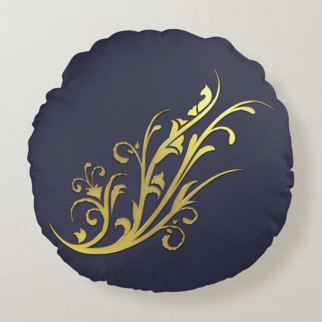 Abstract Luxe Nep Gouden Bloem Rond Kussen (Voorkant)