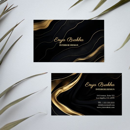 Abstract Luxe Zwart Goud Script Visitekaartje