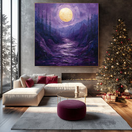 Abstract Maanlandschap in Paars en Goud Canvas Afdruk