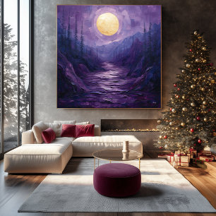 Abstract Maanlandschap in Paars en Goud Canvas Afdruk