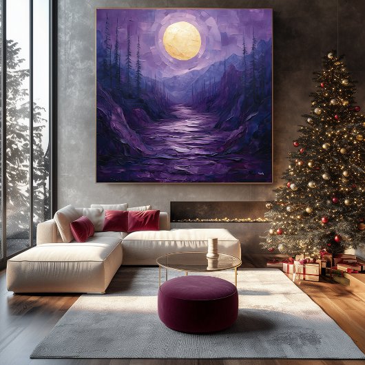 Abstract Maanlandschap in Paars en Goud Canvas Afdruk
