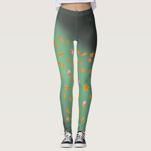 Abstract maanlicht herfstbladeren rozen leggings (Voorkant)