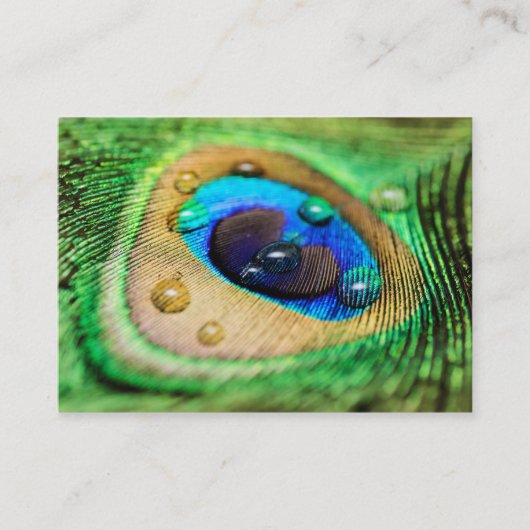 Abstract Macro Peacock Feather Druppelt Visitekaar Visitekaartje (Voorkant)