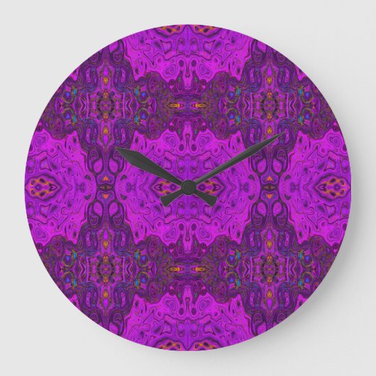Abstract Magenta- en Black Groovy-patroon Grote Klok (Voorkant)