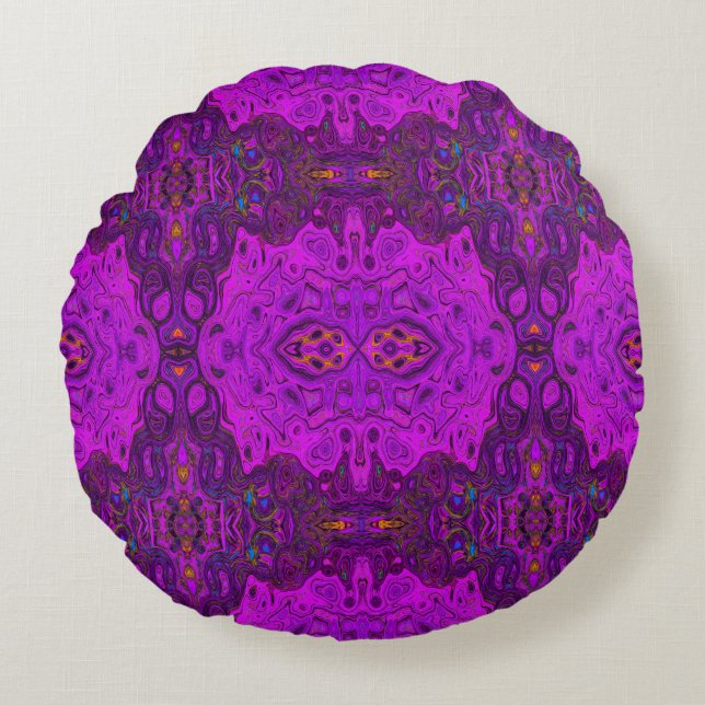 Abstract Magenta- en Black Groovy-patroon Rond Kussen (Voorkant)