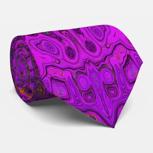 Abstract Magenta- en Black Groovy-patroon Stropdas (Opgerold)
