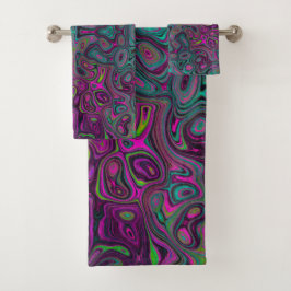 Abstract Magenta en Blauwgroen Blauwe Groovy Patro Bad Handdoek