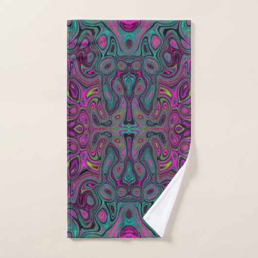 Abstract Magenta en Blauwgroen Blauwe Groovy Patro Bad Handdoek (Handdoek)