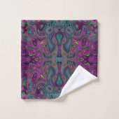 Abstract Magenta en Blauwgroen Blauwe Groovy Patro Bad Handdoek (Wasdoekje)
