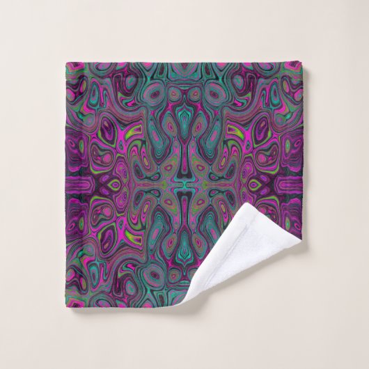 Abstract Magenta en Blauwgroen Blauwe Groovy Patro Bad Handdoek (Wasdoekje)