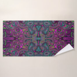 Abstract Magenta en Blauwgroen Blauwe Groovy Patro Badhanddoek