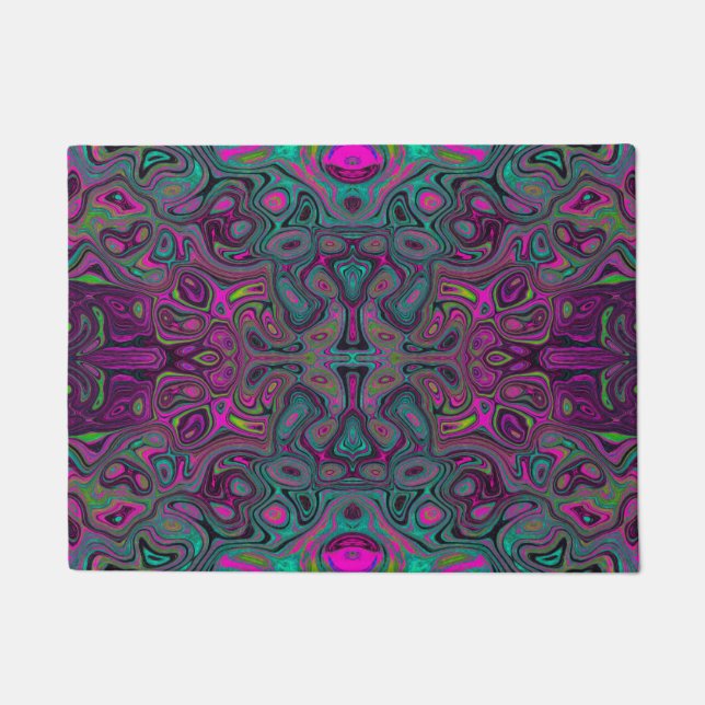 Abstract Magenta en Blauwgroen Blauwe Groovy Patro Deurmat (Voorkant)