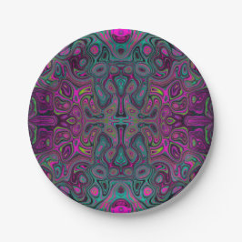 Abstract Magenta en Blauwgroen Blauwe Groovy Patro Papieren Bordje