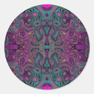 Abstract Magenta en Blauwgroen Blauwe Groovy Patro Ronde Sticker