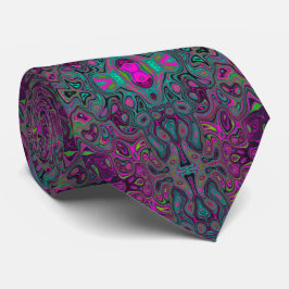 Abstract Magenta en Blauwgroen Blauwe Groovy Patro Stropdas