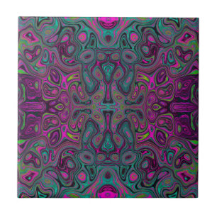 Abstract Magenta en Blauwgroen Blauwe Groovy Patro Tegeltje