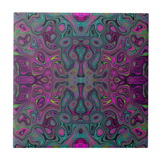 Abstract Magenta en Blauwgroen Blauwe Groovy Patro Tegeltje (Voorkant)