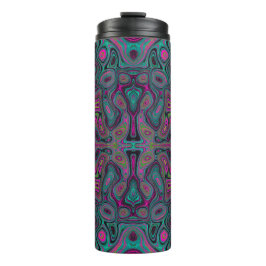 Abstract Magenta en Blauwgroen Blauwe Groovy Patro Thermosbeker