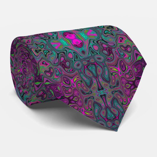 Abstract magenta en turquoise groovy patroon stropdas (Opgerold)