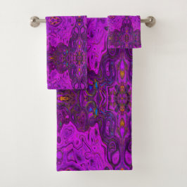Abstract Magenta en Zwarte Groovy Patroon Bad Handdoek