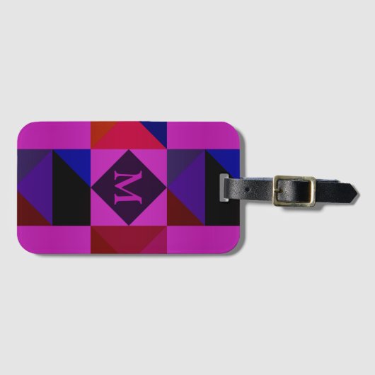 Abstract Magenta Geometric Pattern Monogram Bagagelabel (Voorkant (horizontaal))