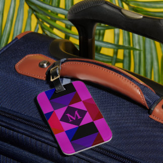Abstract magenta geometrisch patroon monogram bagagelabel
