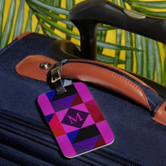 Abstract magenta geometrisch patroon monogram bagagelabel (Voorkant Insitu 1)