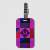 Abstract magenta geometrisch patroon monogram bagagelabel (Voorkant (verticaal))