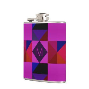 Abstract magenta geometrisch patroon monogram heupfles