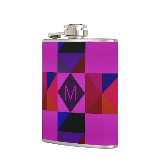 Abstract magenta geometrisch patroon monogram heupfles (Links)