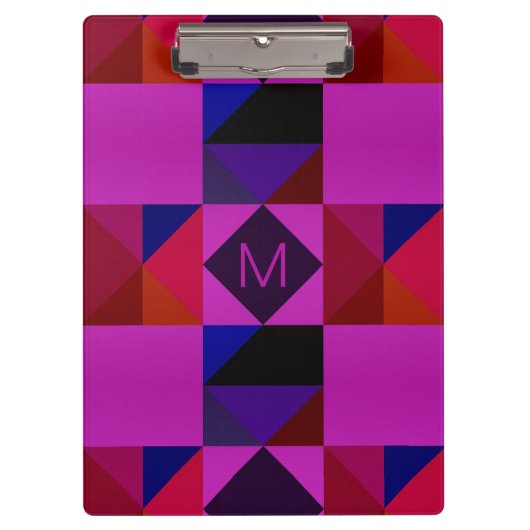 Abstract magenta geometrisch patroon monogram klembord (Voorkant)