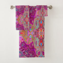 Abstract Magenta roze, blauw en rood Groovy Patroo Bad Handdoek