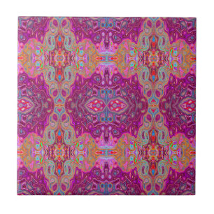 Abstract Magenta Roze, Blauwe en Rode Groovy Patro Tegeltje