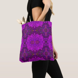 Abstract Magentakleurig en Zwart Groovy Patroon Tote Bag