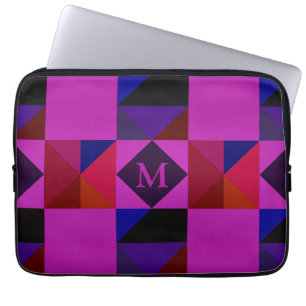 Abstract Magentakleurig Geometrisch Patroon Monogr Laptop Sleeve