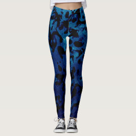 Abstract Magic - Navy Blue Grunge Black Leggings