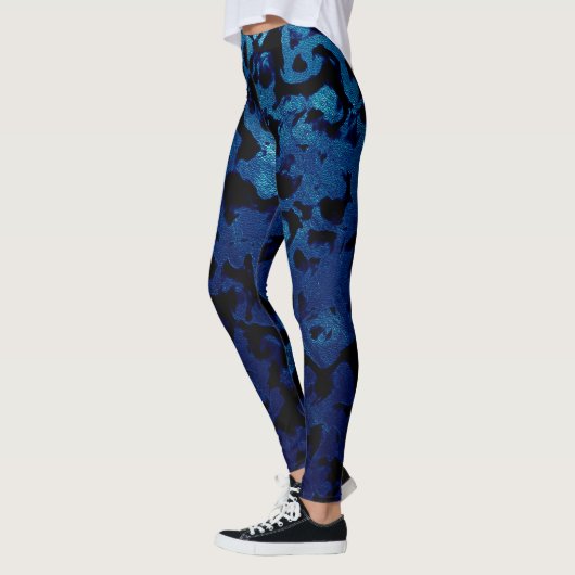 Abstract Magic - Navy Blue Grunge Black Leggings (Links)